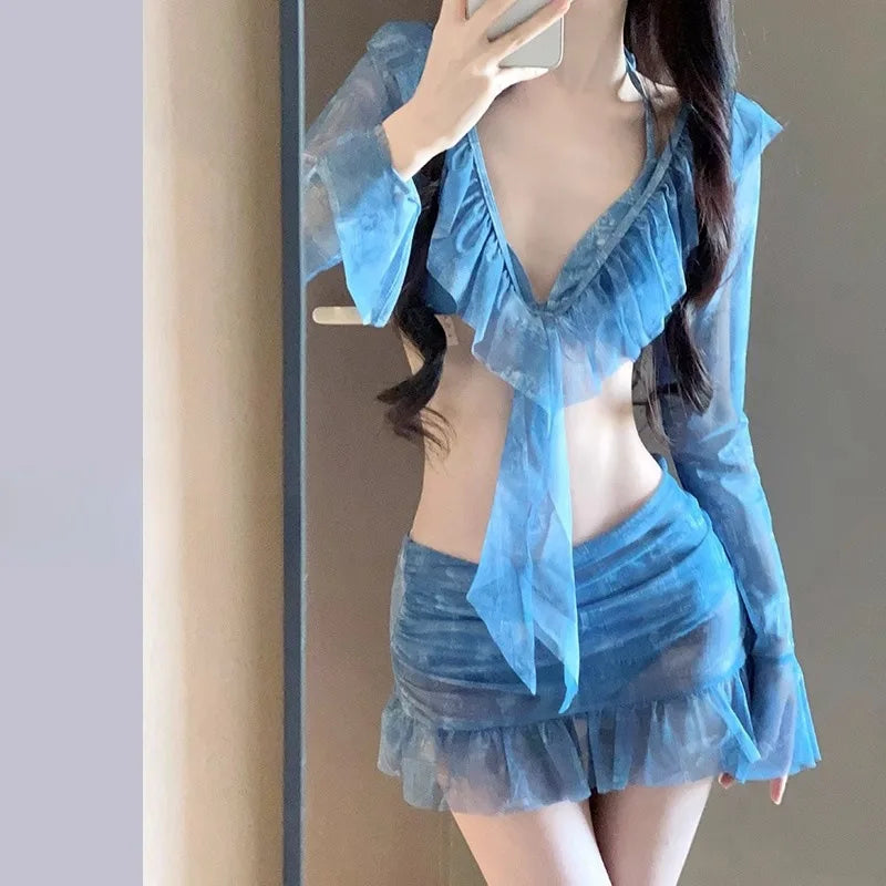 Bikini Swimsuit Women's Four Piece Set Sexy Slimming Pure Desire Long Sleeved Sun Protection Swimming