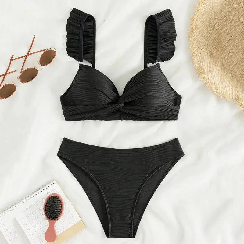 Bra Cup Bikinis 2025 Swimsuit Women Wrinkled Swimwear Two Pieces Bikini Set Push Up Female Beach Wear Pool Bather Swimming Suit
