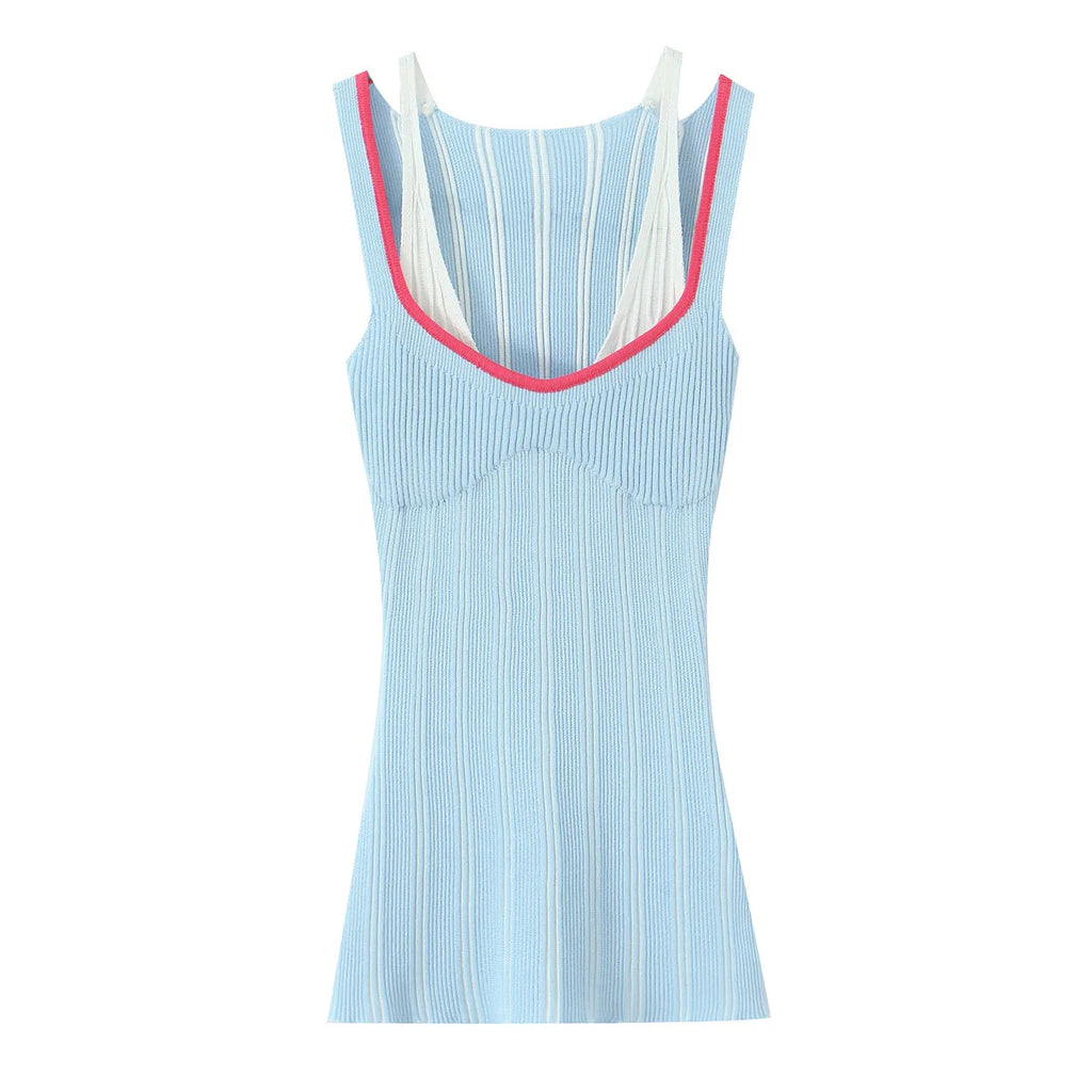 Women's Fashion Internet Celebrity V-Neck Sexy Fake Two-Piece Knitted Vest Top For Woman Pure Desire Casual Elegant U3C0