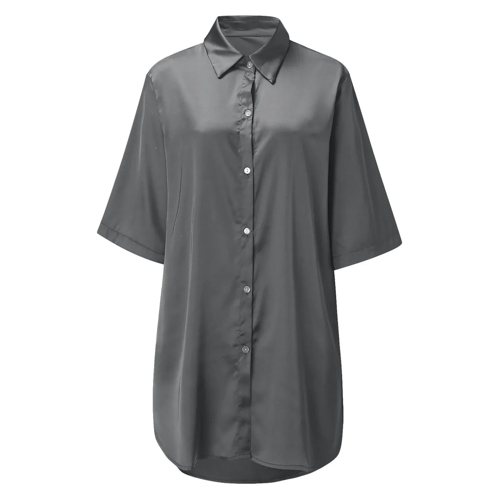 New Women's Solid Color Silky Comfortable Soft Pajamas Sexy Short Sleeve Nightshirt Smooth & Skin-Friendly Home Sleepwear Lounge