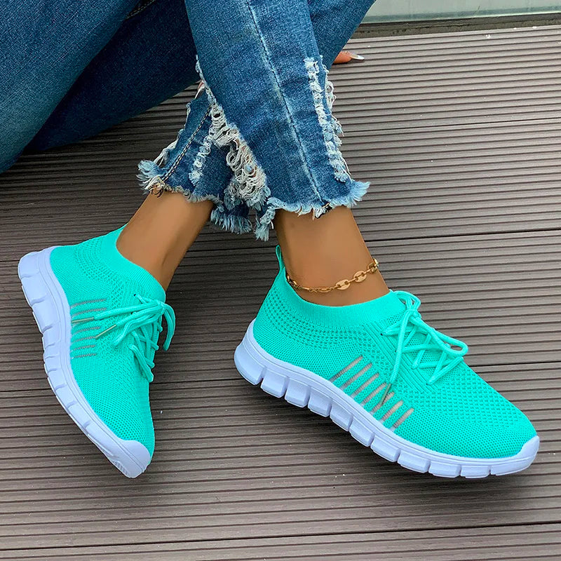 Spring Autumn Solid Breathable Mesh Flat Shoes Women Plus Size Non Slip Sock Sneakers Woman Comfortable Soft Sole Sport Shoes
