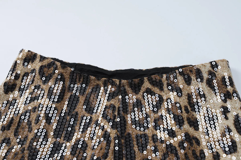 Sexy Chic Leopard Printed Super-short Night Club Shorts Women Fashion Skinny Sequins Short Pants Evening Party Outfit Streetwear