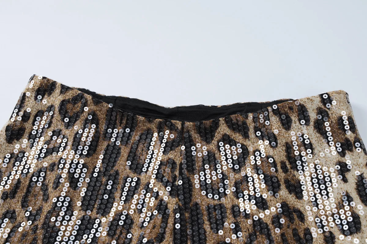 Sexy Chic Leopard Printed Super-short Night Club Shorts Women Fashion Skinny Sequins Short Pants Evening Party Outfit Streetwear