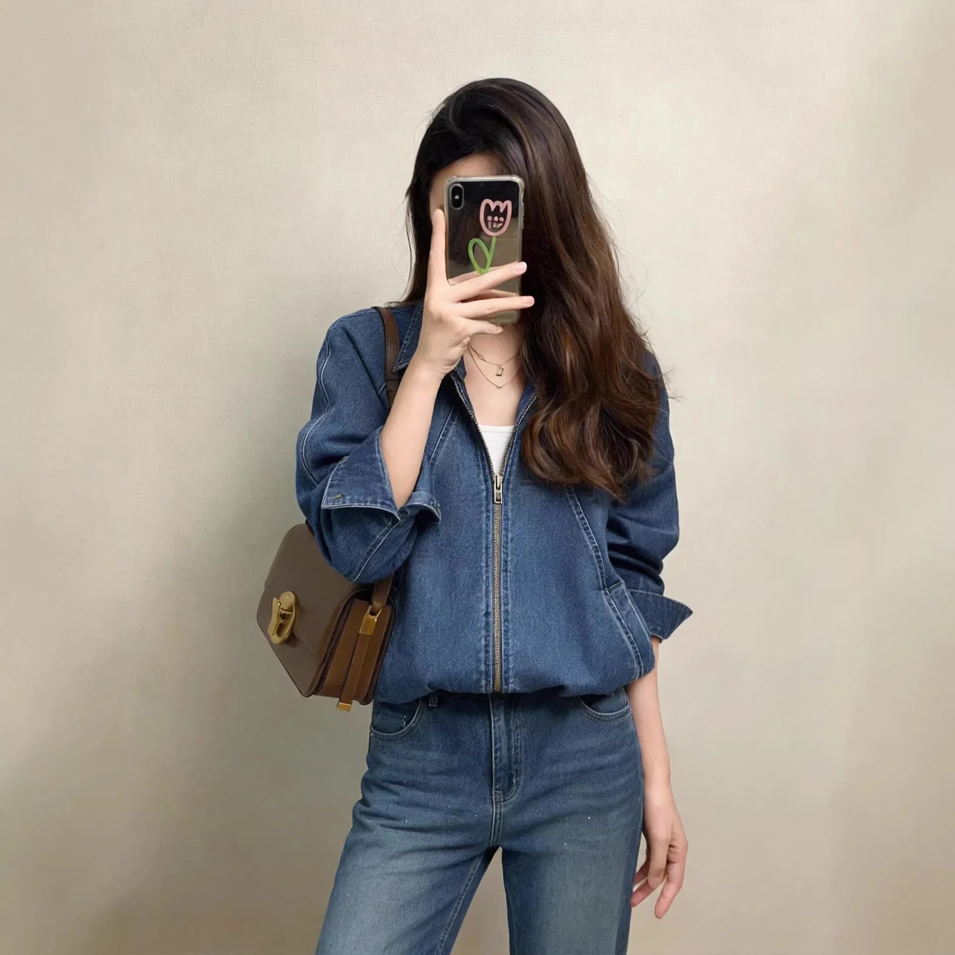 Spring denim shirt petite short denim lapel jacket