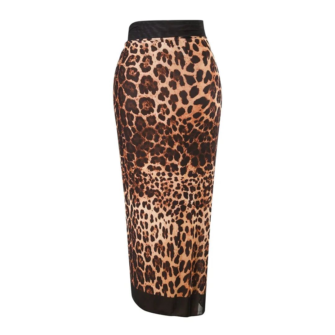 S - XXL 2026 Leopard With Skirt Long Sleeve One Piece Swimsuit Women Swimwear Female High Cut Leg Bather Bathing Suit Swim V7352