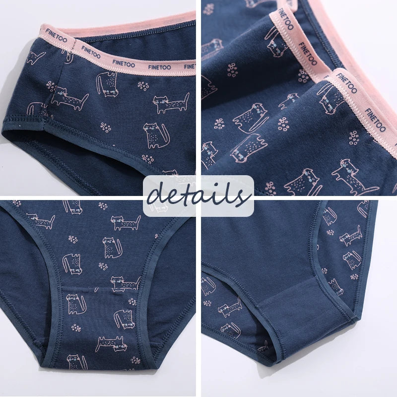 Women Printing Floral Panties 3Pcs/set Low-Rise Cotton Briefs Female Comfortable Underwear Female Soft Panties Lingerie M-2XL