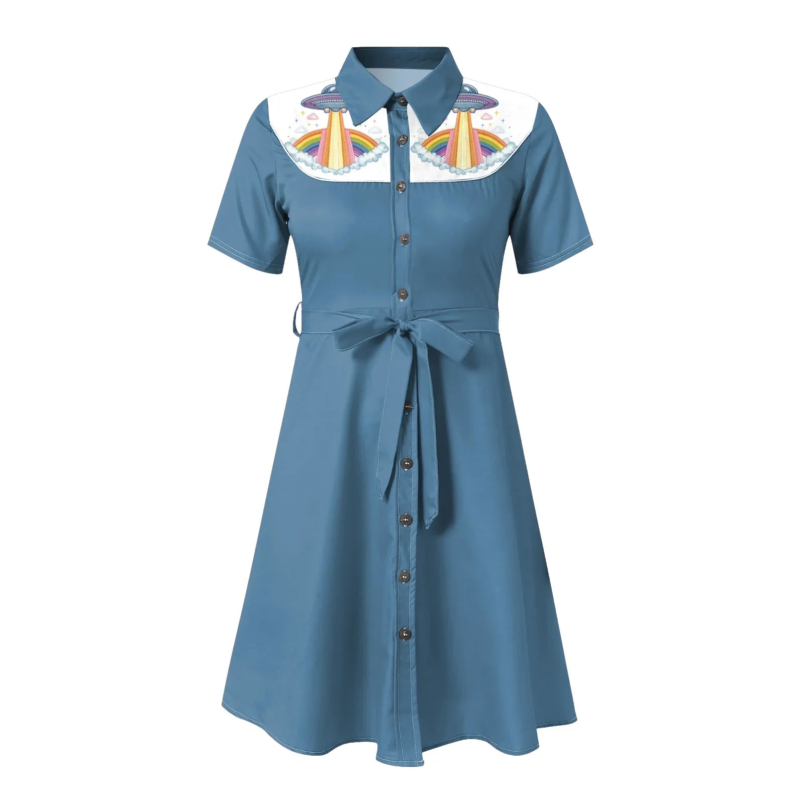 Western Cowgirl Printed Dress Halloween Cosplay Costume Summer Cowboy Button-Down Dress Short Sleeves 100% Cotton Sexy Dress