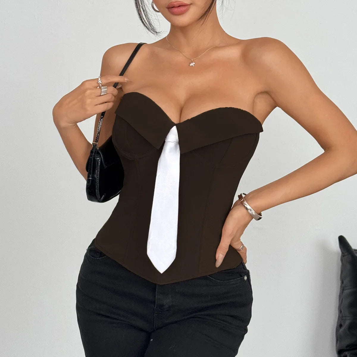 Spring Summer Women's Tank Top 2026 New Sexy Strapless Crop Top Fashion American Style Fishbone Corset Lady Night Club Camisole