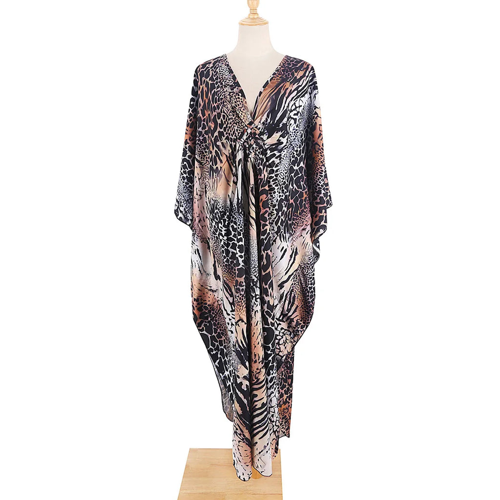 Sexy Zebra Printed V Neck Tunic Beach Cover Up Cover-ups Beach Dress Beach Wear Beachwear Beach Long Dress Female Women V4159