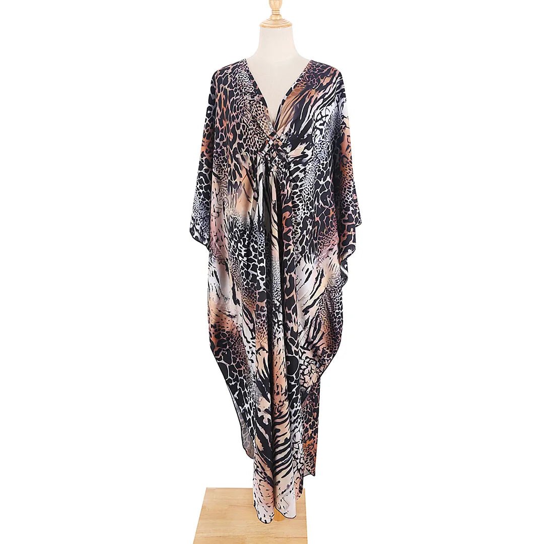 Sexy Zebra Printed V Neck Tunic Beach Cover Up Cover-ups Beach Dress Beach Wear Beachwear Beach Long Dress Female Women V4159