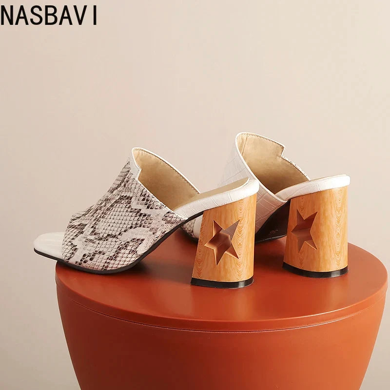 NASBAVI Brand New Ladies Peep Toe Summer Sandals Fashion Mixed Colors Chunky High Heels Women Sandals Party Woman Shoes 35-45