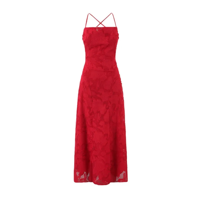 New Style Sexy Slim-fit High-waisted Dress With Back Straps Jacquard Over-the-knee Long Dress For Women Pure Desire Dress AWPU