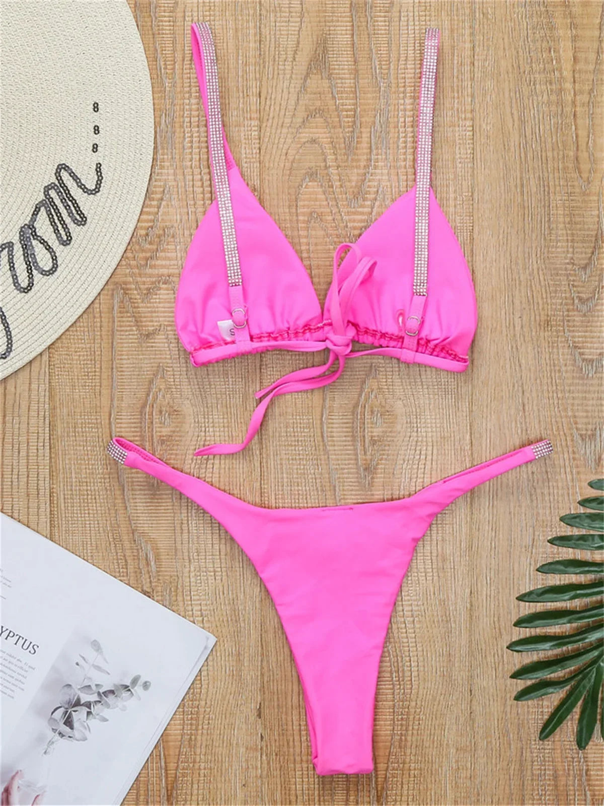 Diamond Swimwear Women 2025 Sexy Pink Micro Bikini Brazilian Black Rhinestone Thong Swimsuits Beach Push Up Bathing Suit Biquini