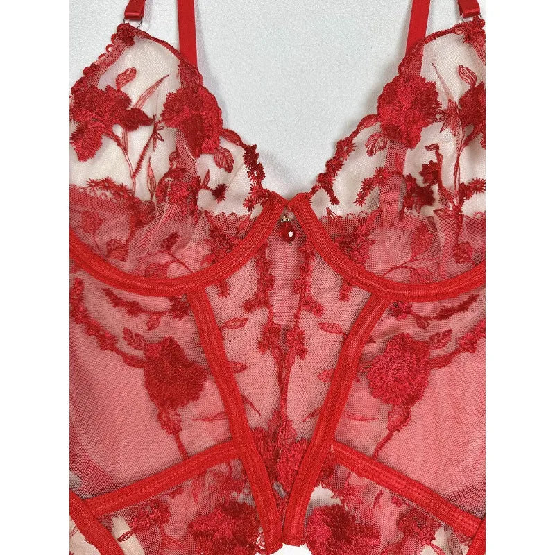 Toucheart Christmas Erotic Lingerie Seductive Embroidery Mesh Women See-through Body Shaping Sexy Pure Desire Hot Underwear Set