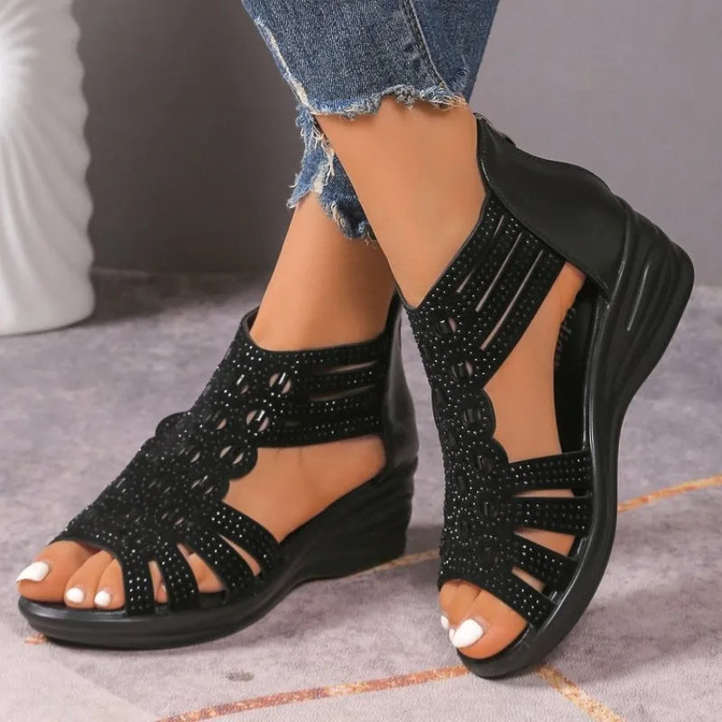 2026 Summer New Style Women's Sandals With Diamond Embellishments Medium High Top Basketball Shoes Rubber Sole Casual Shoes