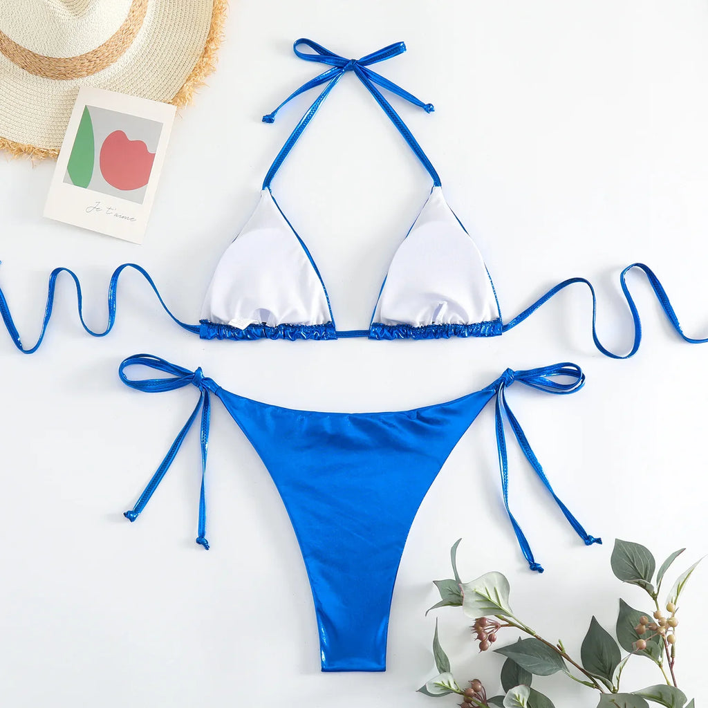 Sexy Brozing Gold Bikinis Sets Women Push Up Micro Bikini Swimsuit 2026 Brazilian Beach Bathing Suit Tie Side Triangle Swimwear