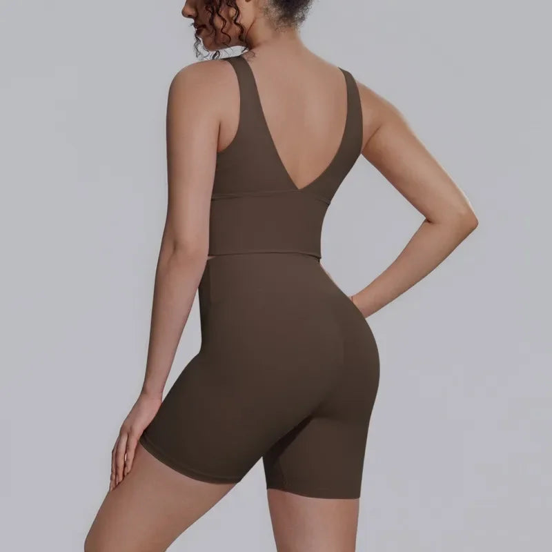 Women's Yoga Set Sports Running Fitness Beautiful Back Vest Hip Lifting Slim-Fit High Waist Shorts Training Gym Workout Suits