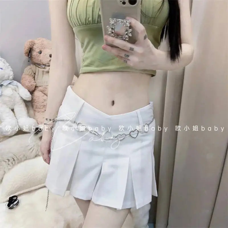 WOMENGAGA Slim Spicy School Girl Uniform High Waist Slim A-line Pleated Pink Plaid Skirt Women's Mini Ultra Short Woemn VA8Z