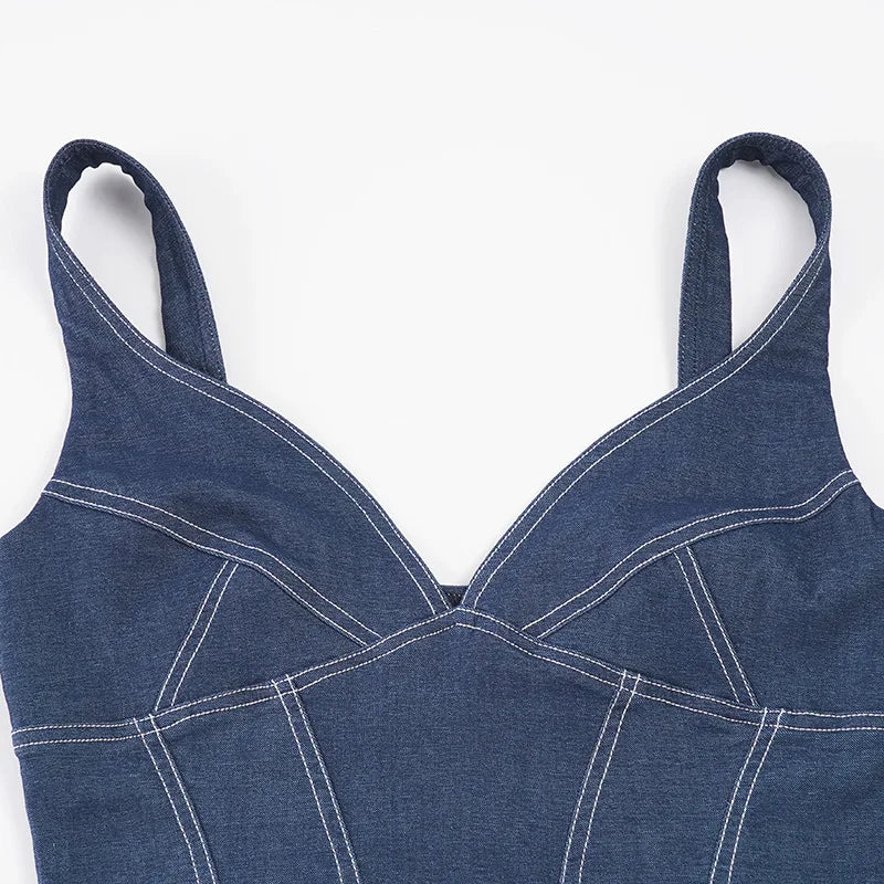 2026 Street style stretch imitation denim camisole V-neck slim fit versatile hot girl top