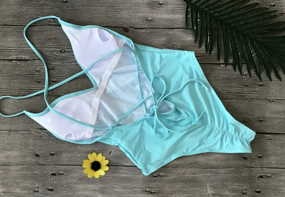 S - XXL V Neck Scrunch Butt Female Swimwear One Piece Swimsuit Women Backless Monokini High Cut Leg Bathing Suit Swim Bodysuit