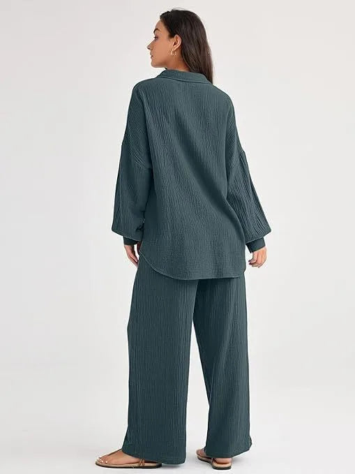 2026 Spring and Summer Casual Suit New Fashion Suit Loose Casual Top Wide Leg Pants Two-piece Set for Women