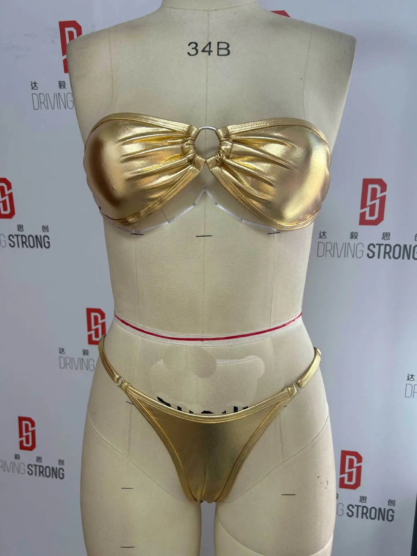DEKA Sexy Shiny Gold Bandeau Bikini Set Women Ring Linked Hollow Out Push Up Bra Micro Swimsuit Bathing Suit Thong Swimwear