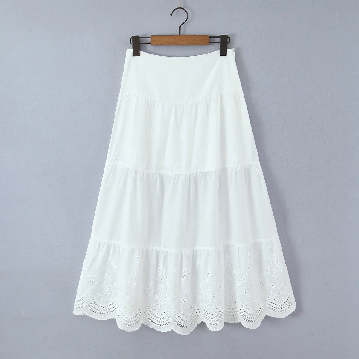 New Style Vacation Casual Long Skirt Half Transparent Lace Trimmed Mesh Splicing Hollow Embroidery Fairy Long Skirt Elegant TGER