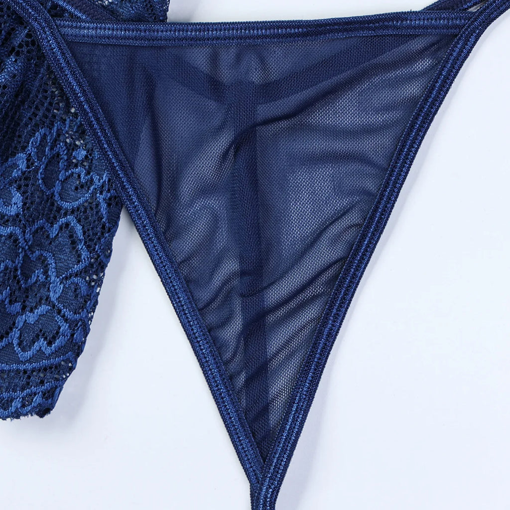 Women's Polka Dot Shoulder Revealing Puffy Skirt Set Sexy Lace Top Skirt Thongs Underwear Suits Mesh Perspective Exotic Sets