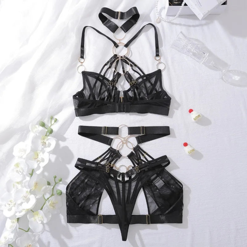 Toucheart Erotic Lingerie Complex Craftsmanship See-through Personalized Body-shaping Sexy Women Underwear Split Four-piece Set