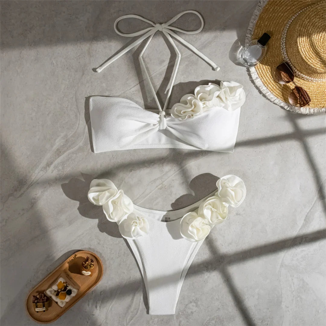 2025 Sexy 3D Flowers Halter Brazilian Bikini Women Swimwear Female Swimsuit Two-pieces Bikini set Bather Bathing Suit Swim K5236