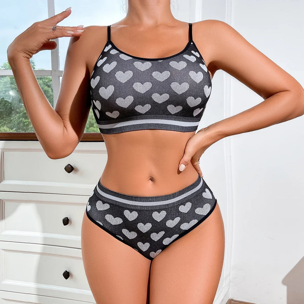 2pcs Seamless Women's Sports Bra Set Underwear Bra Korean Style Push Up No Steel Ring Bra Sexy Tube Top High Elastic Panty Set