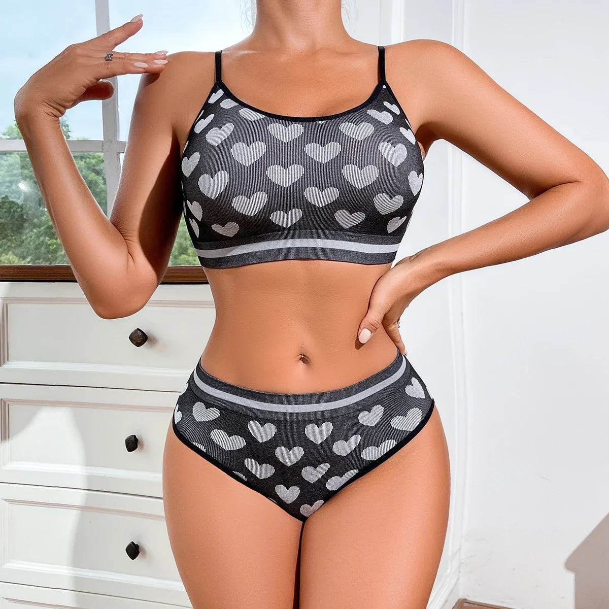 2pcs Seamless Women's Sports Bra Set Underwear Bra Korean Style Push Up No Steel Ring Bra Sexy Tube Top High Elastic Panty Set