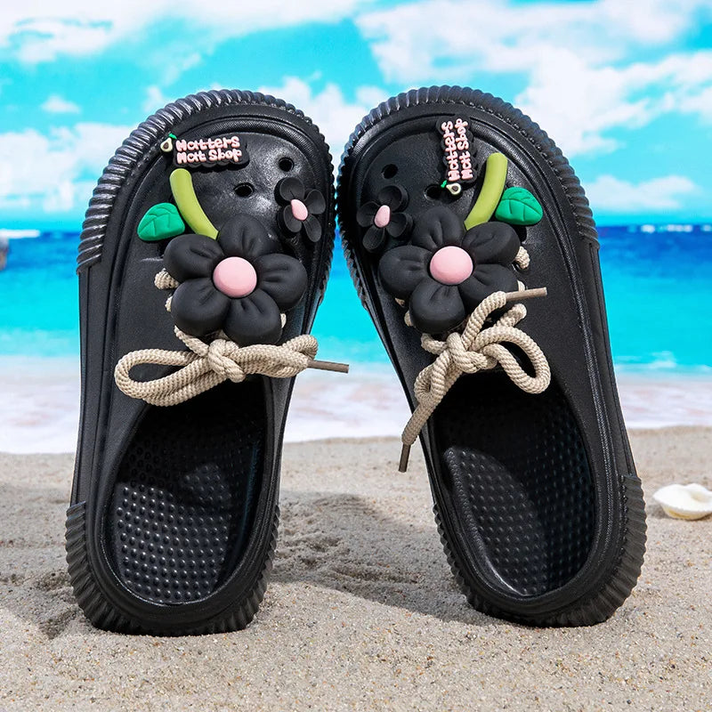 2025 Summer Women Slippers Cute DIY Flower Platform Sandals Casual Indoor Outdoor Clogs Beach Slides Female Home Garden Shoes