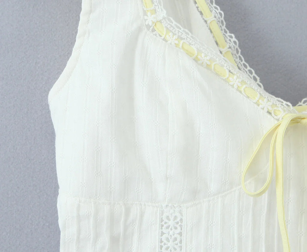 White Lace Dress Summer Women's Dress Bowknot Back Tie Up Short Beach Vestidos Female Sleeveless Mini Casual Cotton Dress 2025