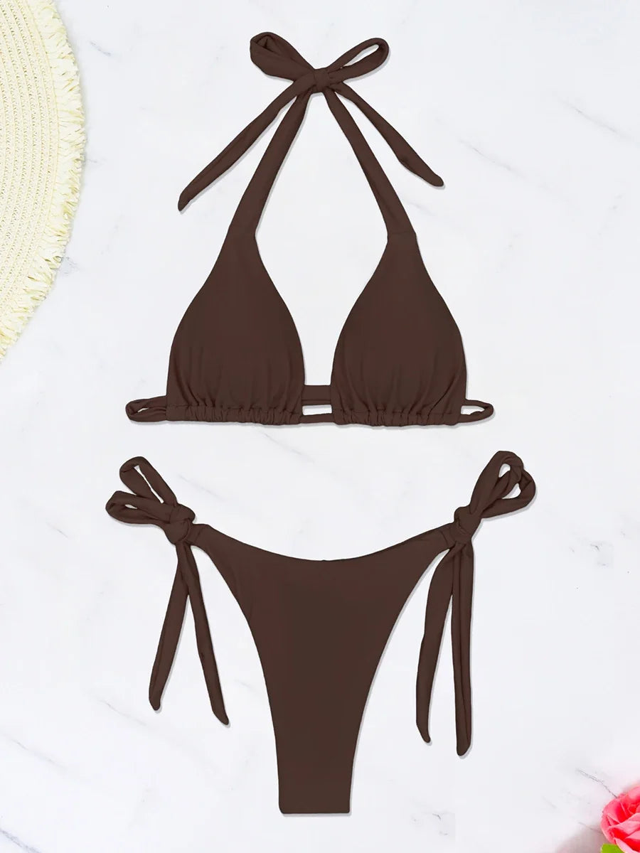 Triangle String Bikini 2026 Women Halter Swimsuit Solid Sexy Swimwear Female Bathers Bathing Swimming Swim Suit Beachwear