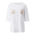 Women Oversized Short Sleeve T-shirt Sparkle Shell Embroidery Loose Shirts Summer Daily Casual Baggy Tops