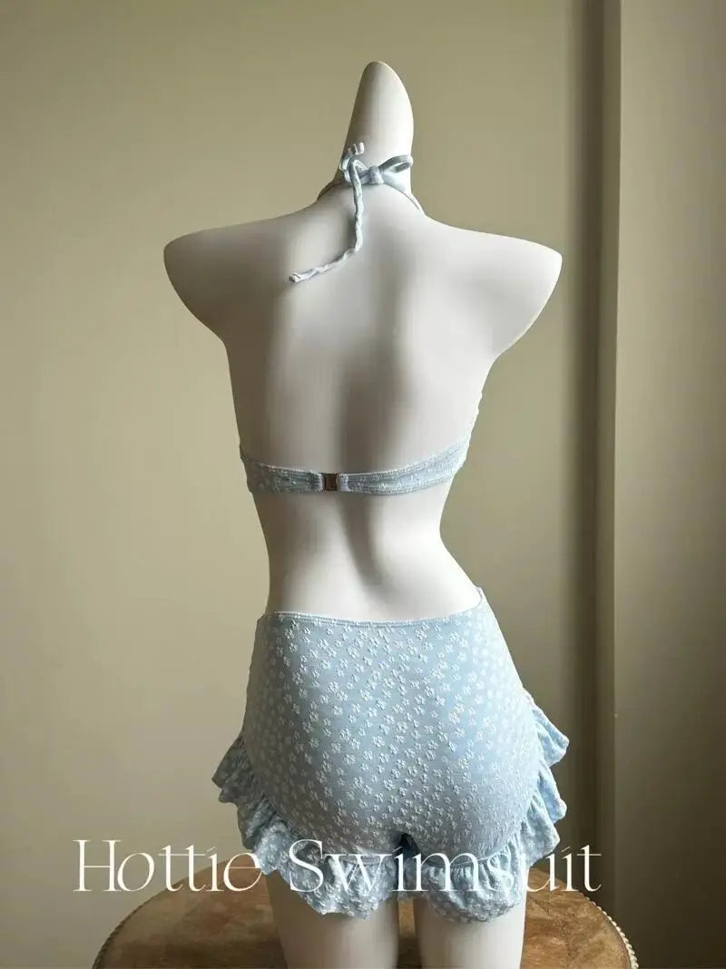 Girls' pure lust style summer bikini three-piece knitted sweater holiday split swimsuit for women