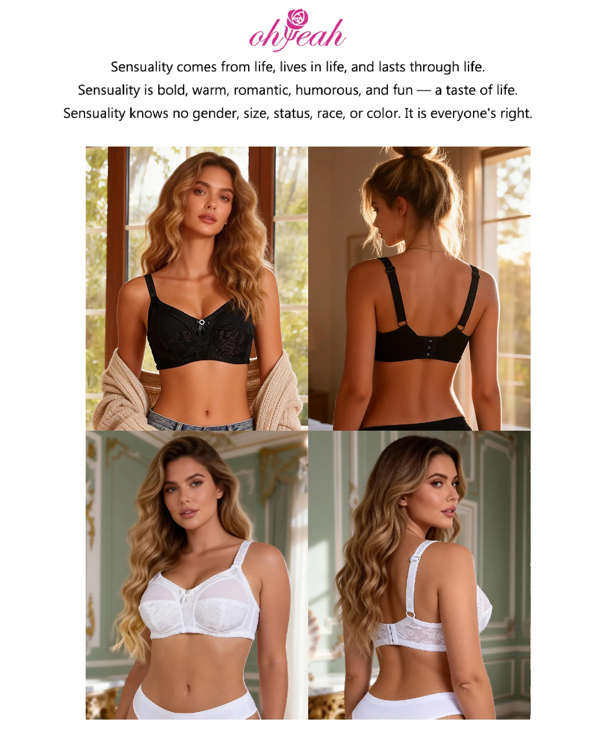 Black Mesh Jacquard Bra for Women Lightweight Sexy Everyday Underwear Adjustable Straps Rhinestone Bow B-E Cup
