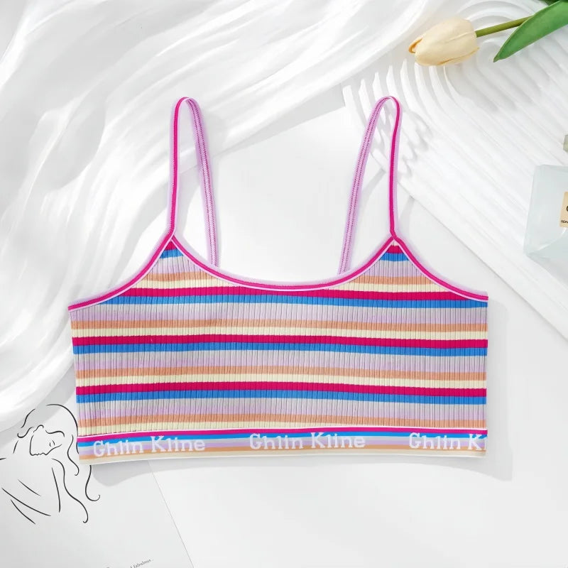 Women Non-wire Bras Female Cotton Bra Tops Striped Crop Top Small Breast Breathable Push Up Bra Comfort Girl Underwear