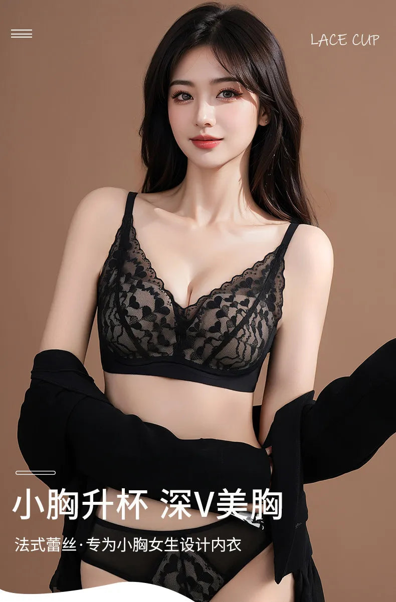 Japanese Sexy Spitze Büstenhalter ohne Bügel, Push Up für kleine Brust, Seitlich glättend, Anti-Sagging, Neu Bestseller MOYISU B