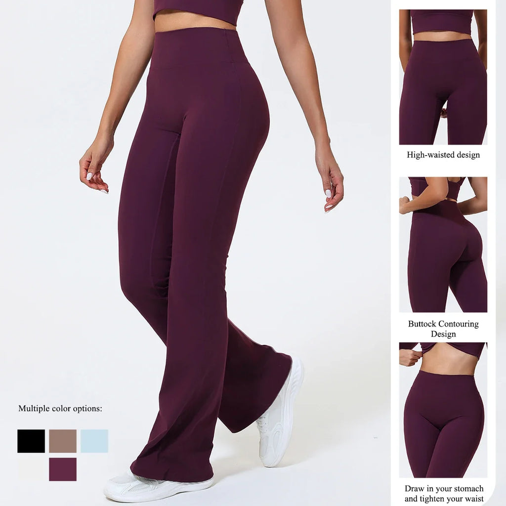 Hearuisavy Summer Woman Workout Flared Pants Leggings Pilates Fitness Trousers High Waist Butt Lifting Yoga Bell-Bottom Pants