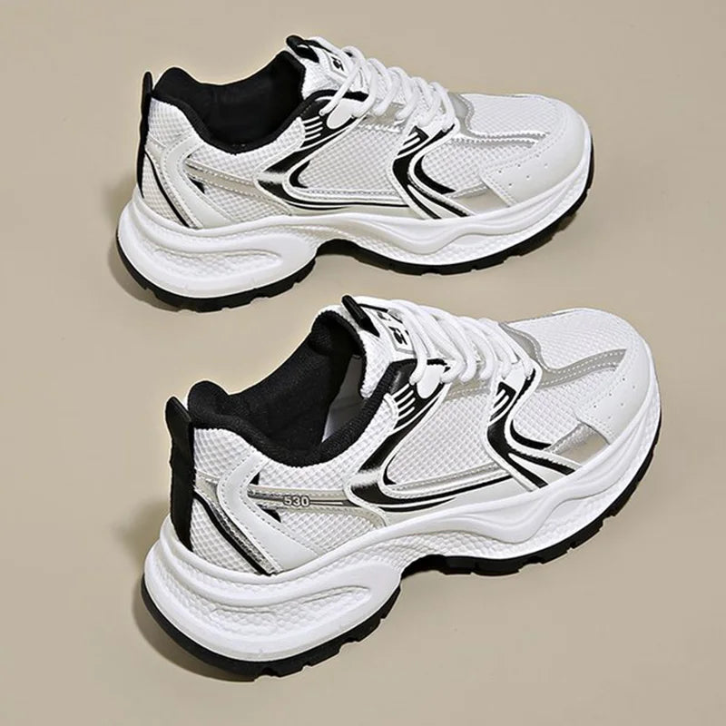 Comfortable Breathable Mesh Walking Sports Shoes Women Non Slip Platform Sneakers Woman Mix Color Lace Up Casual Shoes Mujer