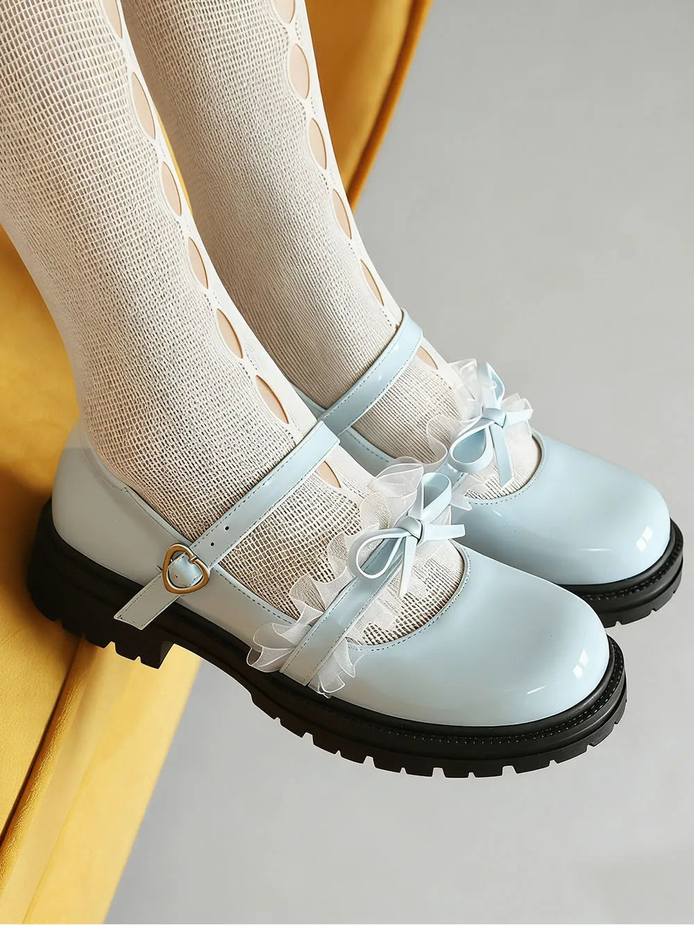 2026 Plus size 47 Sweet Blue Lace Ruffles Mary Janes Shoes Women Gothic Black Bow Knot Cute Lolita Cosplay Flats Casual Shoes
