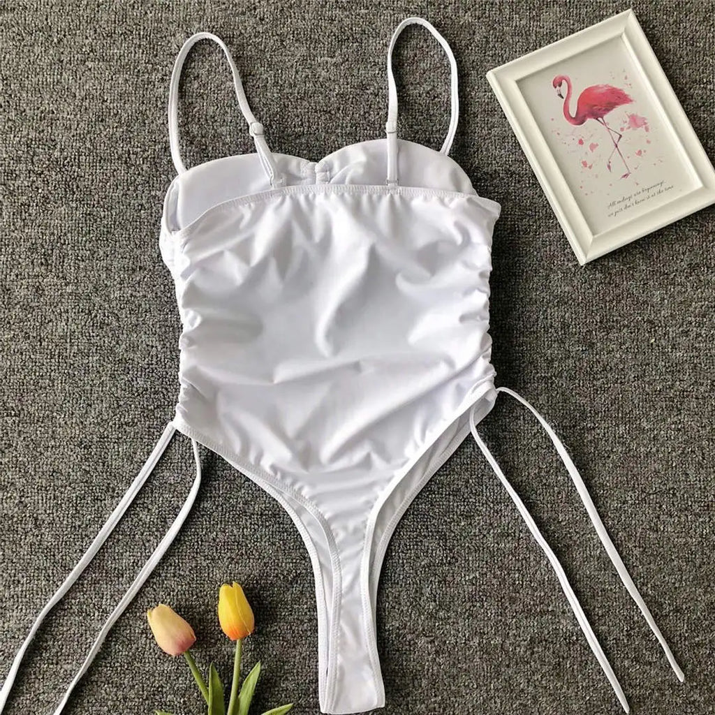 Sexy Lace Up Tummy Cut Out Monokini One Piece Swimsuit Women Swimwear Female Leopard Thong Bather Bathing Suit Swim Wear V1290