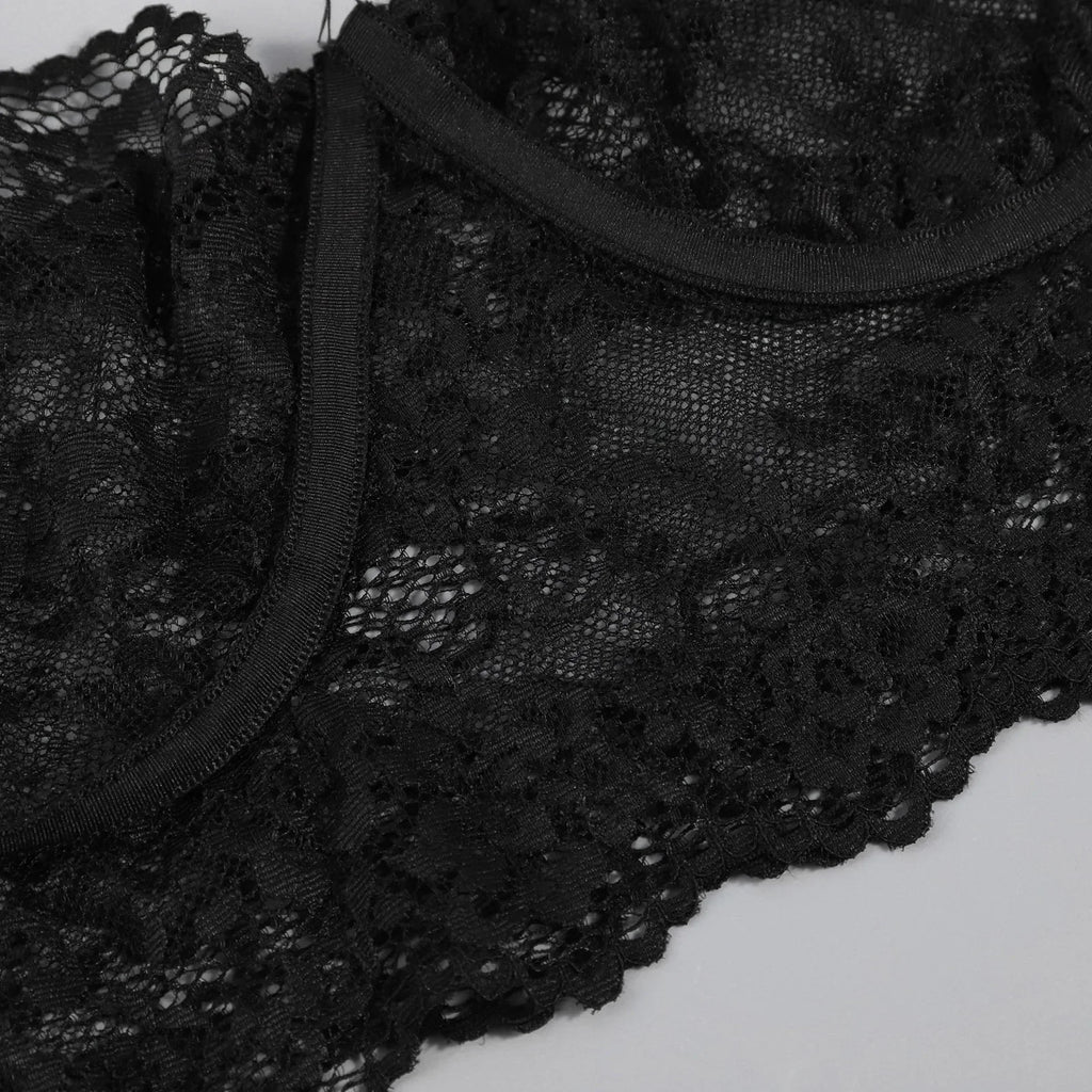 Porn 3pcs Lace Underwear Set Women Sexy Lingerie Halter Bra and Panties Garter Intimate Erotic Babydolls Sex Costumes