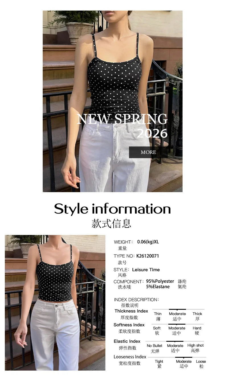 Summer casual camisole top polka dot camisole can be worn as a base layer