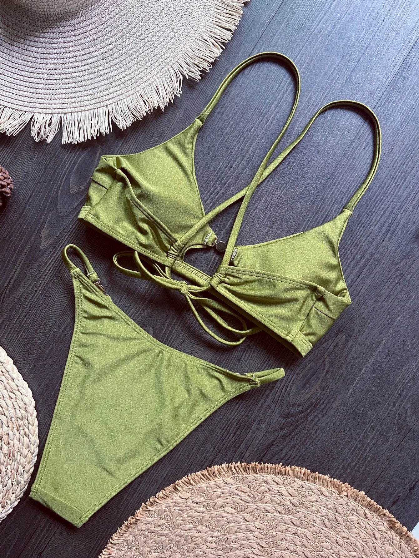 Cross Back Hollow Out Bikini Female Swimsuit Women Swimwear Two-pieces Bikini Set High Leg Cut Bather Bathing Suit Swim Lady