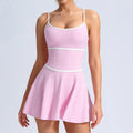 Summer Color Blocking Tennis Dresses Women Thin Shoulder Strap Slim Workout Golf Skirts Outwear Gym Running Pleate Dress