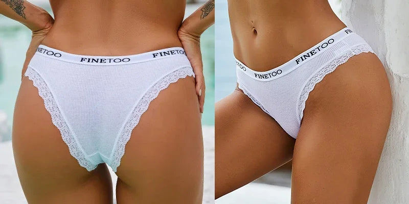 FINETOO 2Pcs/Set Women Cotton Brazilian Panties Plus Size M-2XL Lingerie Sexy Lace Underwear Low Rise Girls Intimates Underpants