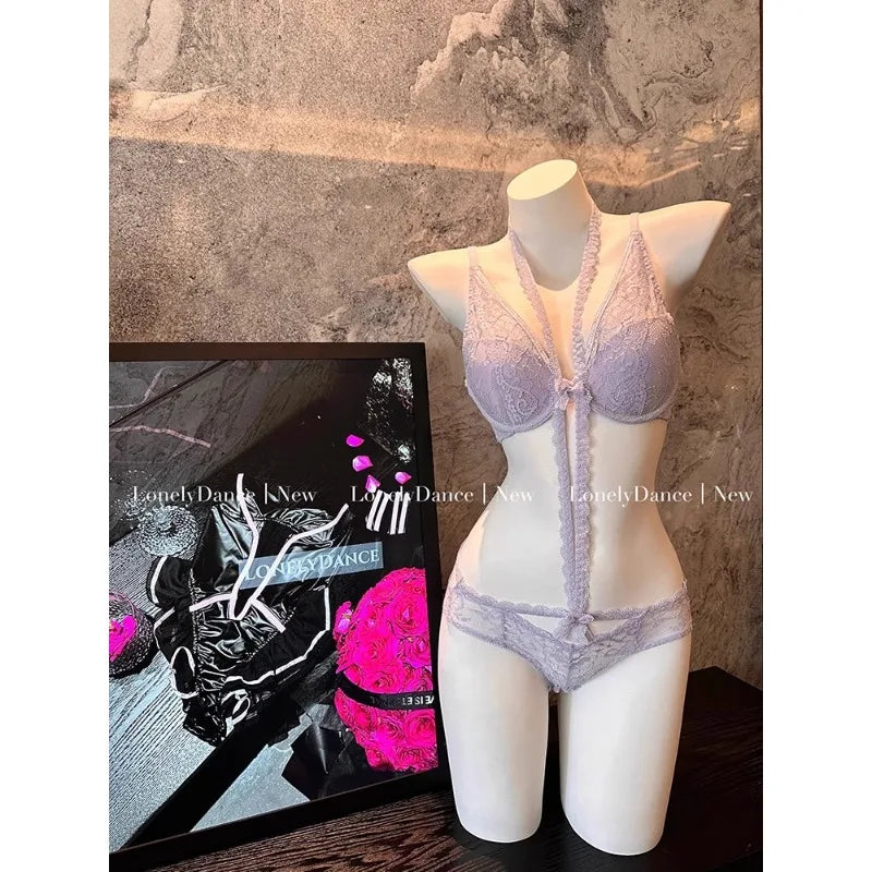 Elegant French Purple Halter Neck Bra Set Delicate Lace Bralette for Small Bust Layered Straps Lingerie UK Sizes MOYISU Sexy Bra